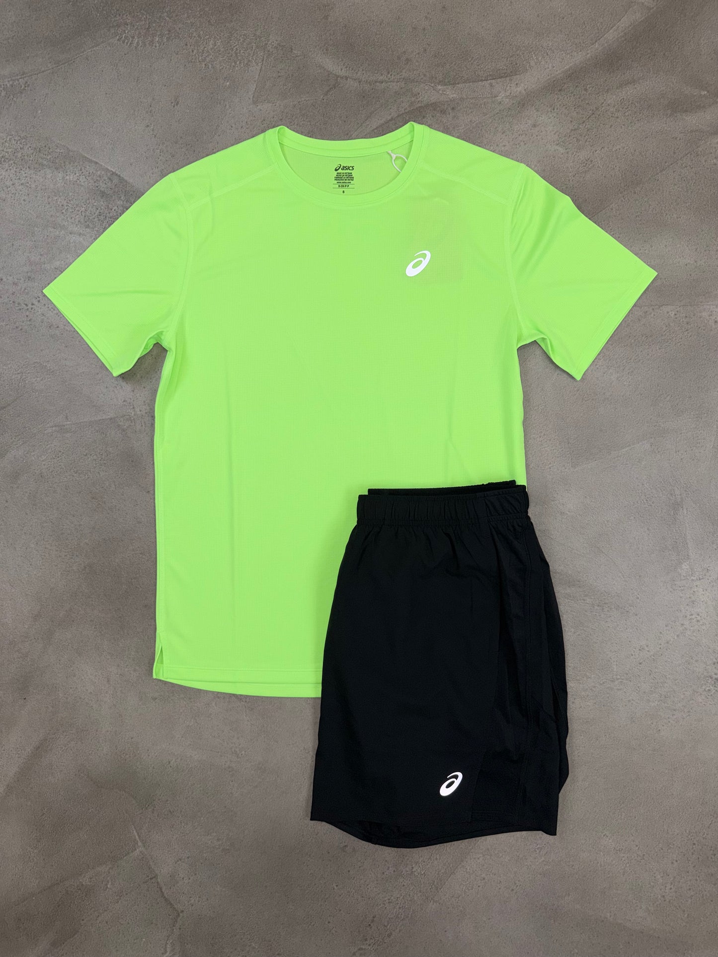 Asics Black Shorts & Green Core T-Shirt Set