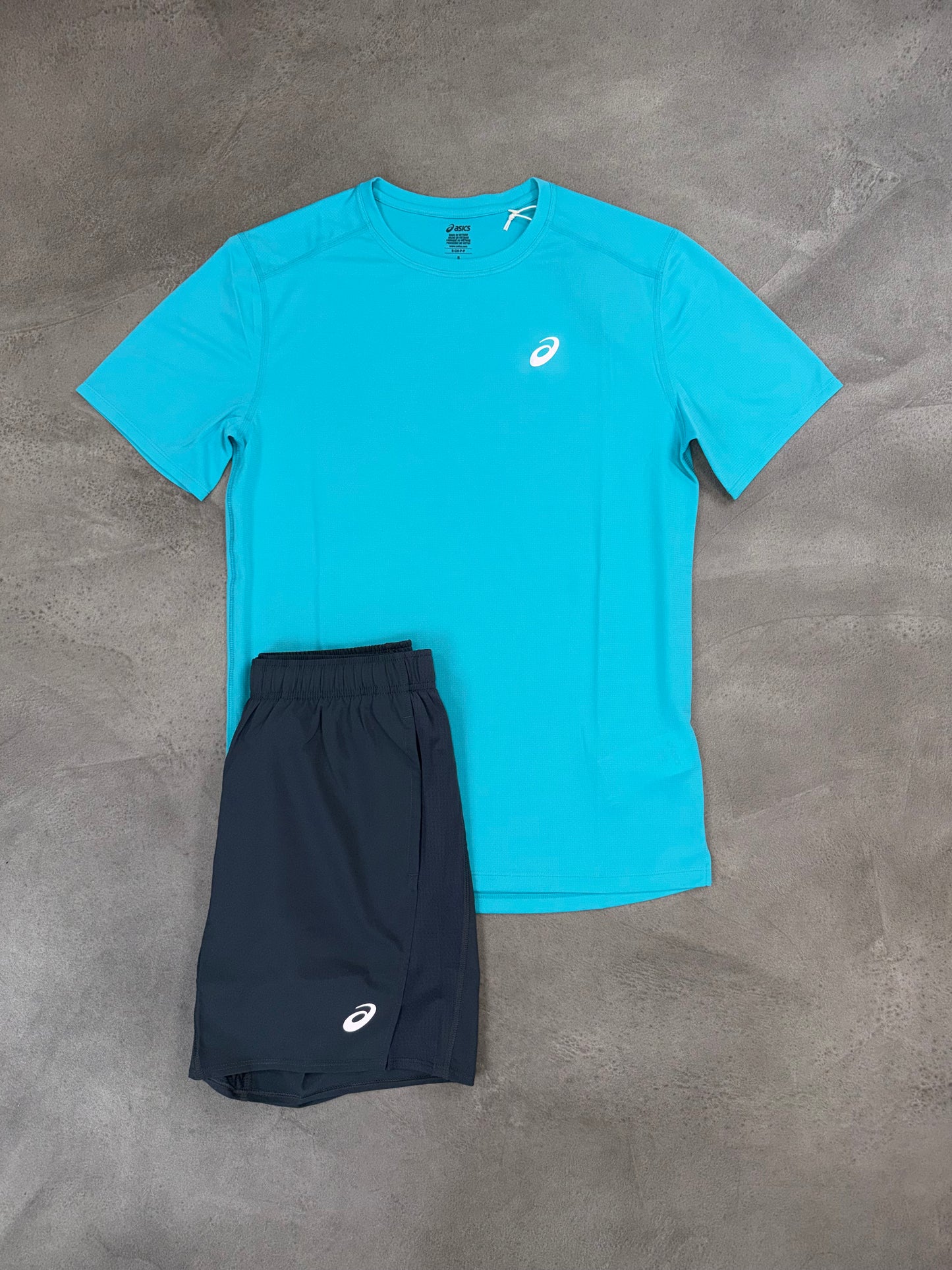 Asics Black Shorts & Turquoise Core T-Shirt Set