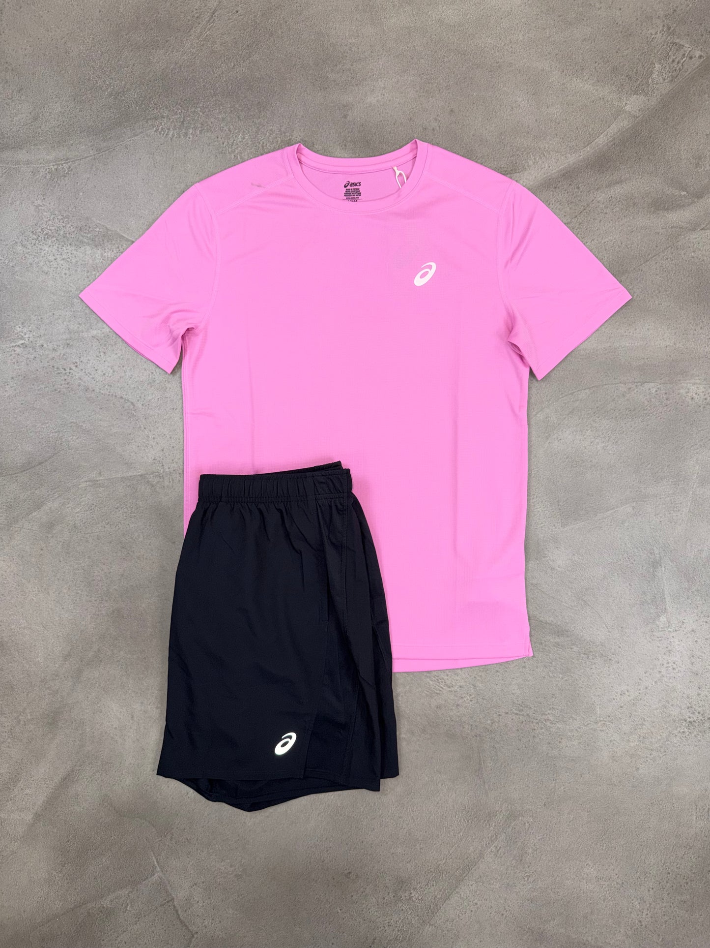 Asics Black Shorts & Pink Core T-Shirt Set
