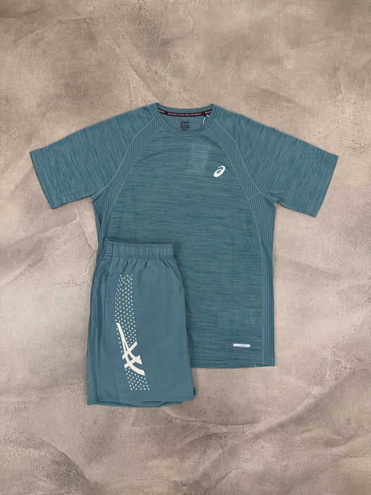 Asics Foggy Teal Icon/Road Shorts & T-Shirt Set
