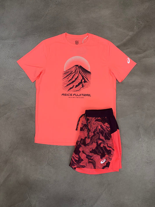 Asics Coral Fujitrail Shorts & T-Shirt Set