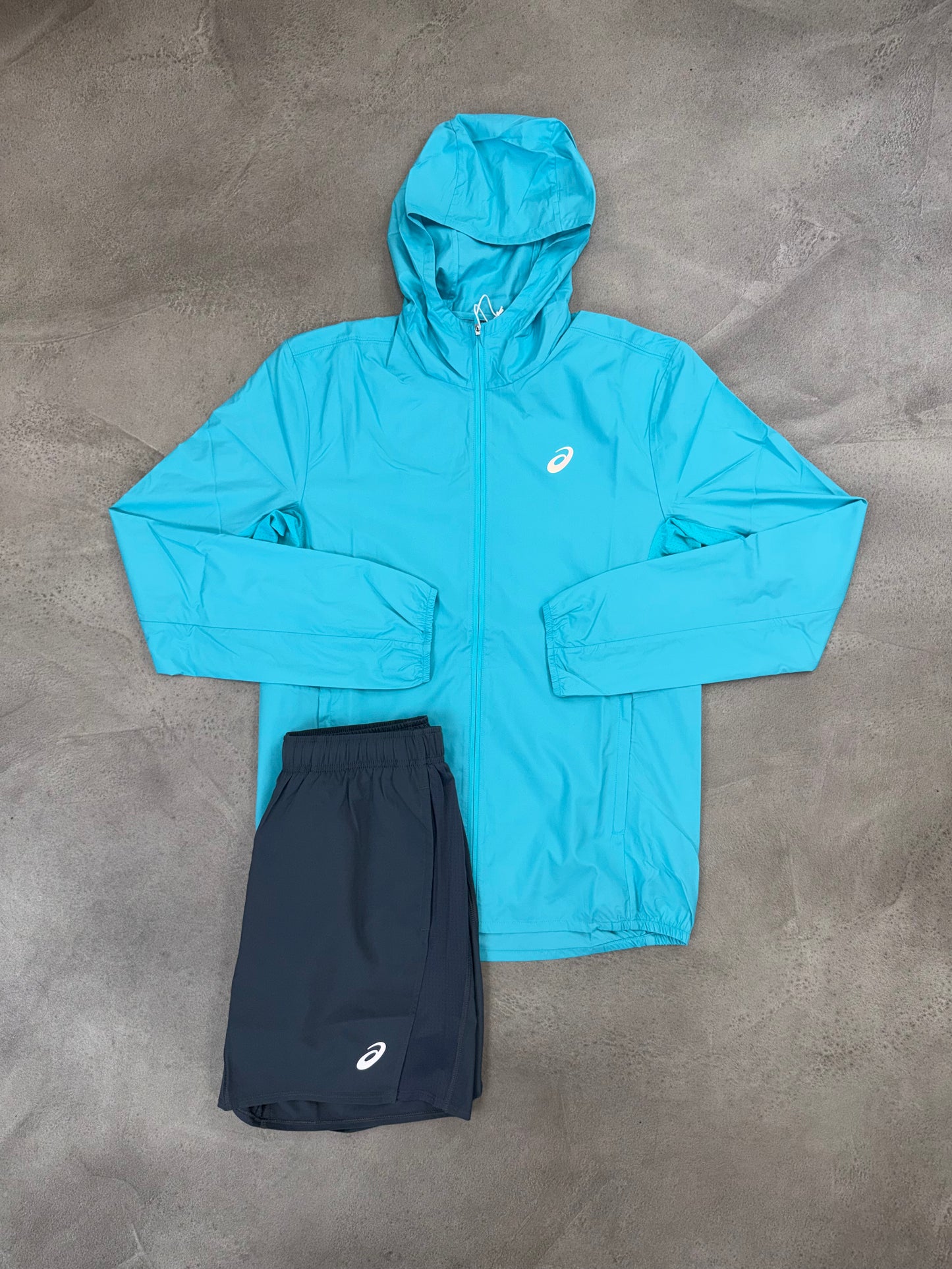 Asics Grey Shorts & Turquoise Core Jacket Set